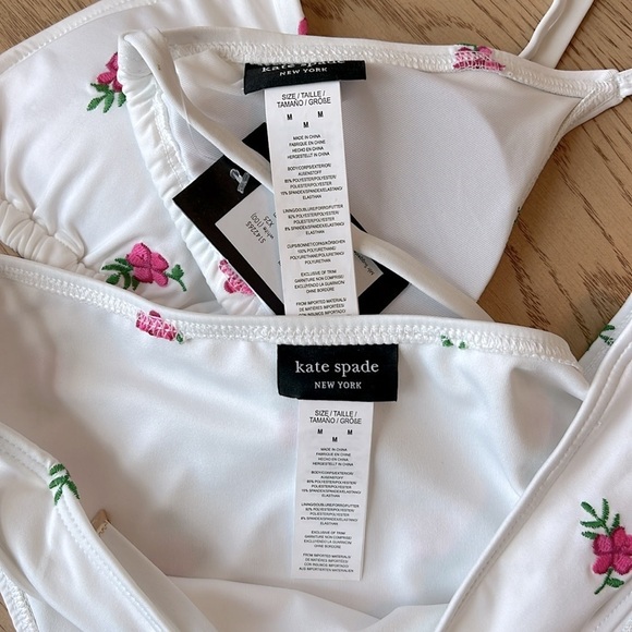 NWT Kate Spade White String Bikini Set Hot Pink Embroidered Floral Print Medium - Picture 5 of 8